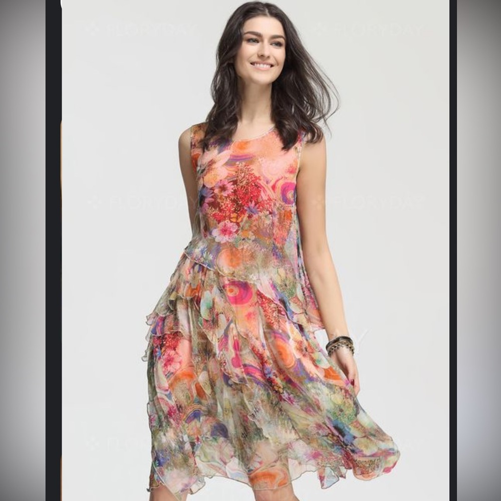 Floryday size m multicolor floral flowy dress‎ sleeveless print